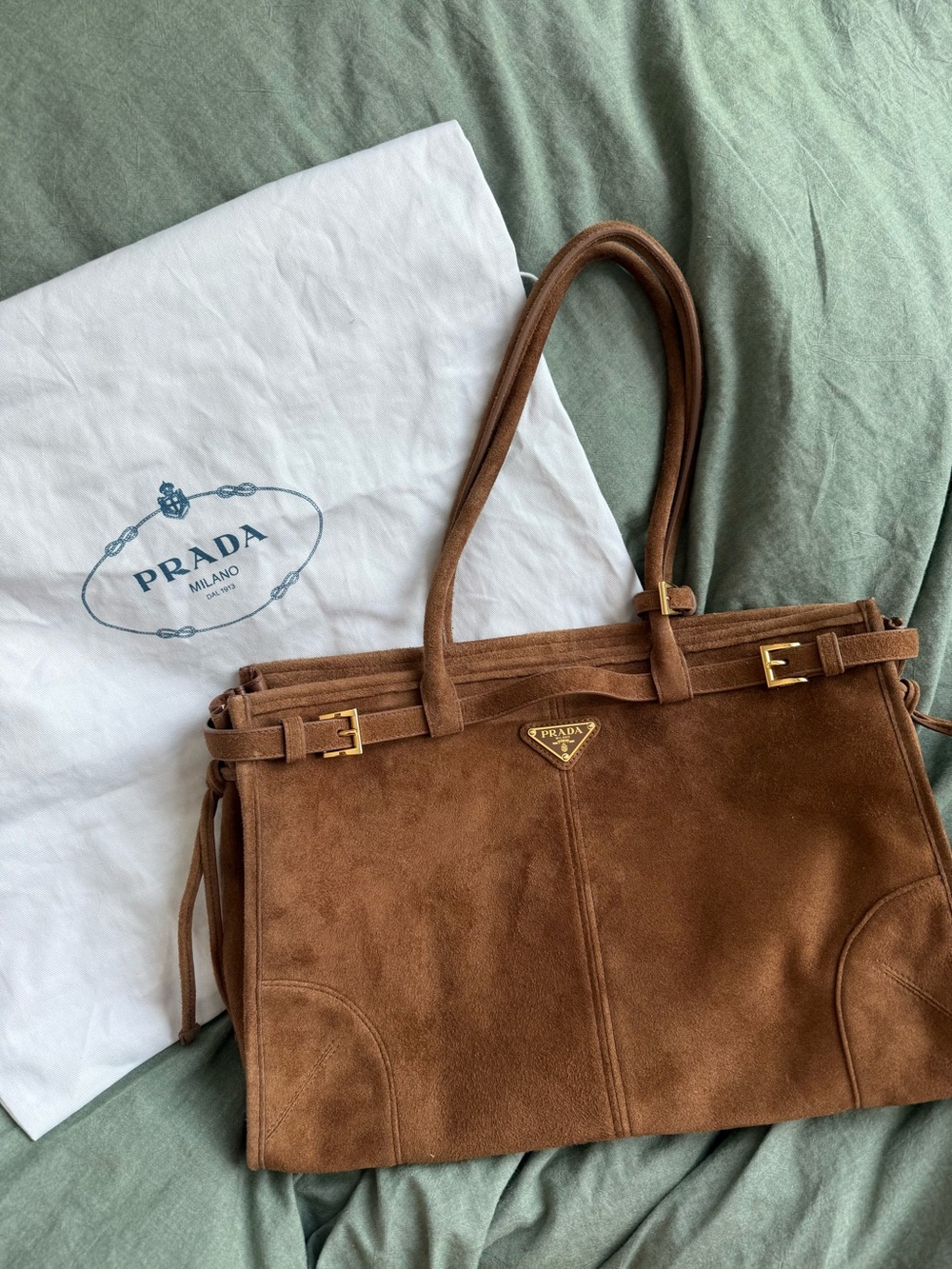 Prada Brown Bonnie Large Suede Handbag